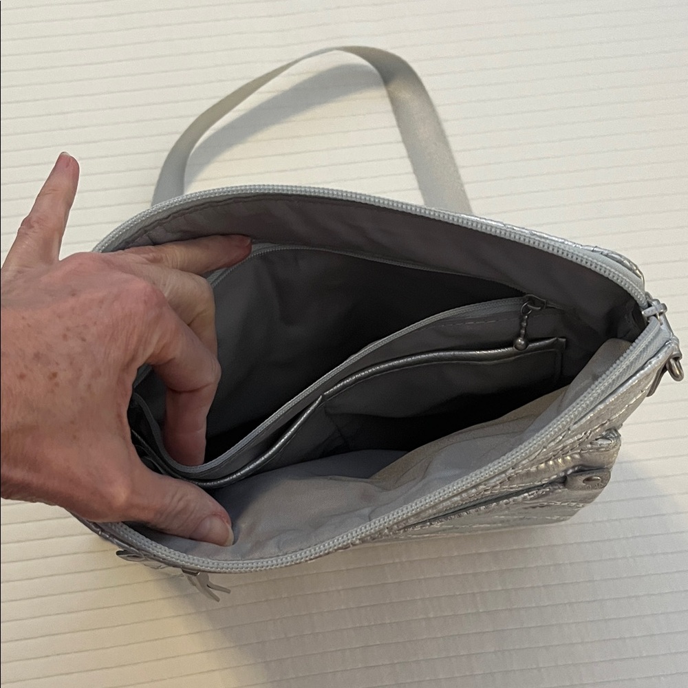 Baggallini Shimmering Silver Quilted Crossbody Bag - Picture 4 of 12